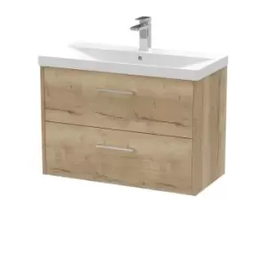 image of Hudson Reed Juno 800mm Wall Hung 2 Drawer Vanity & Thin-Edge Basin - Autumn Oak