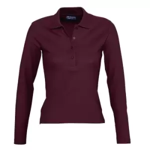 image of SOLS Womens/Ladies Podium Long Sleeve Pique Cotton Polo Shirt (S) (Burgundy)