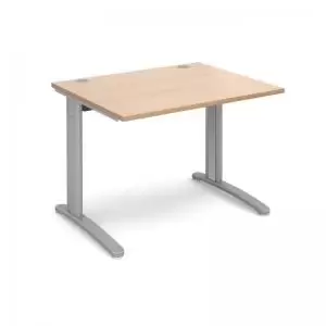 image of TR10 straight desk 1000mm x 800mm - silver frame and beech top