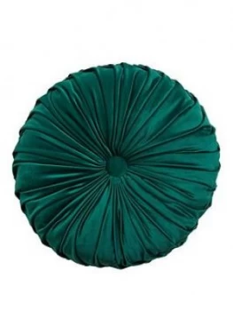 Image of Round Pleated Velvet Cushion - Emerald