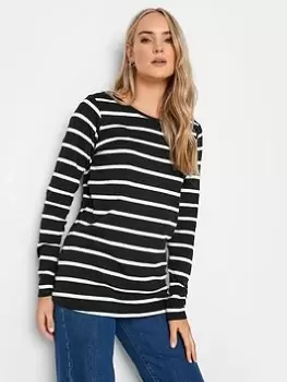 Long Tall Sally 2 Pack Crew Neck Tee Black, Stripe, Black, Size 12, Women