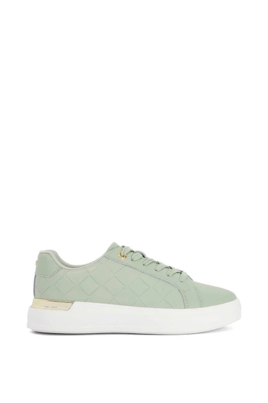 Image of Dune London Womens 'Eave' Leather Trainers in Green Size: 5 Green Female 5