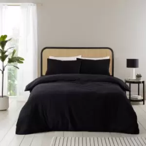 Image of Catherine Lansfield Cosy Boucle Duvet Cover & Pillowcase Set Black