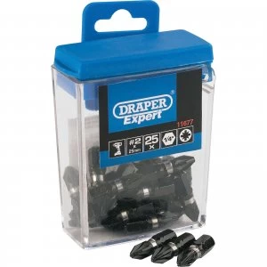 image of Draper Expert Pozi Impact Screwdriver Bits PZ2 25mm Pack of 25