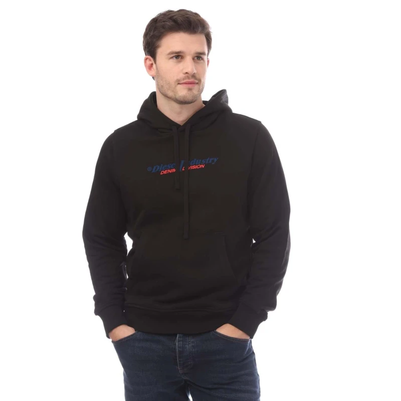 Image of Diesel Industry Denim Division Design Black Hoodie Black