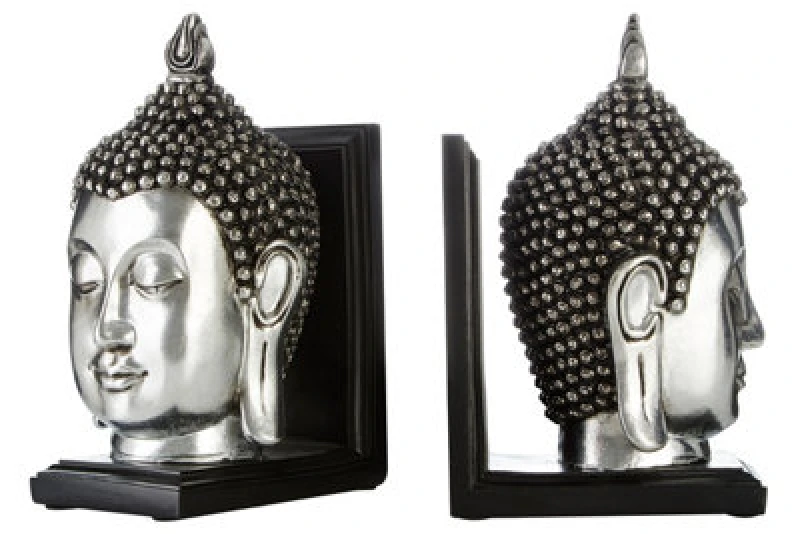 Image of Premier Housewares Piper Silver Buddha Head Bookends Black