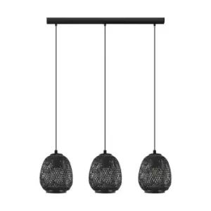 Image of Hanging Ceiling Pendant Light Black Wicker Shade 3 x 40W E27 Kitchen Island