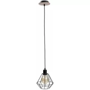 image of Keter Lighting - Keter Atwood Wire Frame Pendant Ceiling Light Black, Wood, 20cm, 1x E27