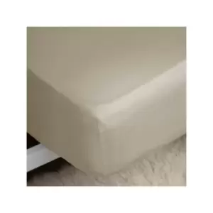 Image of Belledorm Easycare Polycotton Percale 200 Thread Count 11" Deep Fitted Sheet, Mushroom, Double