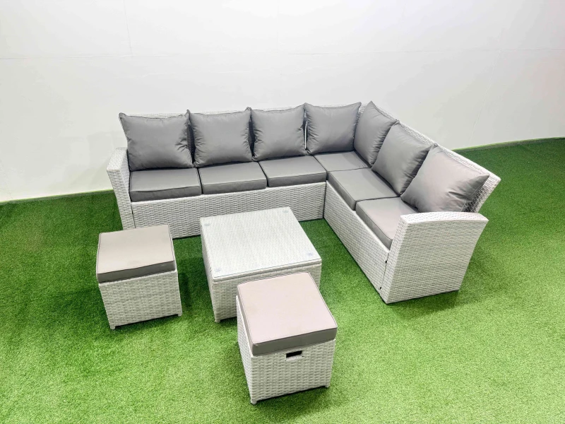Image of Fimous Garden Outdoor PE Rattan Furniture Set 8 Seater Garden Sofa Set in Light Grey Light Grey Unisex