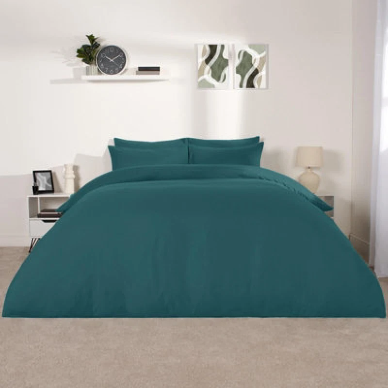 Image of OHS OHS Plain Dyed Duvet Cover with Pillowcase Bedding Set in Teal Size: Double Teal Double Unisex 5027434210541