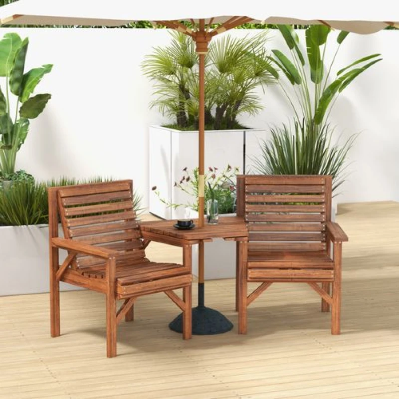 Image of Outsunny 2 Seater Companion Seat w/ Coffee Table - Tan Brown, Brown 84G-144V00TN