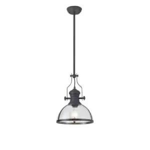 Image of Worcester Ceiling Pendant, E27, Graphite With Round 30cm Graphite, Clear Glass Shade
