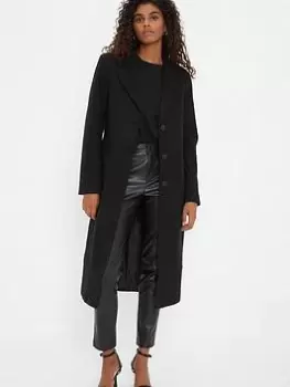 image of Dorothy Perkins Single Breasted Maxi Coat - Black, Size L, Women