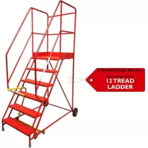 Image of 12 Tread HEAVY DUTY Mobile Warehouse Stairs Punched Steps 3.7m Safety Ladder
