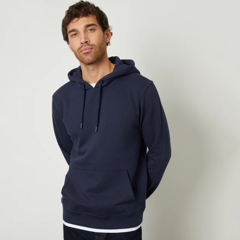 Image of Threadbare Mock T-Shirt Pullover Hoodie Navy