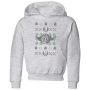 Image of Star Wars Yoda Face Knit Kids Christmas Hoodie - Grey - 11-12 Years