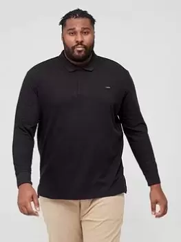 Image of Calvin Klein Big & Tall Stretch Pique Long Sleeve Polo Shirt - Black, Size 4XL, Men