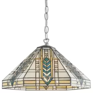 image of Medium Tiffany Glass Pendant Light - Art Deco Design - Chrome Plate Finish