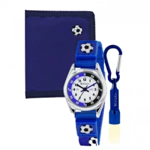 image of Tikkers Blue Time Teacher Canvas Rip Football Strap Watch Set