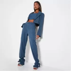 image of I Saw It First Pinstripe Cuffed Tailored Trousers - Blue