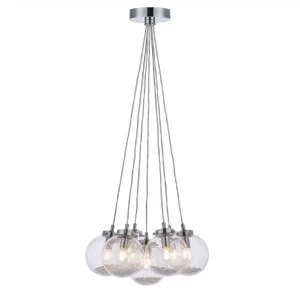 Image of 7 Light Cluster Pendant Chrome, Glass With Bubbles, E14