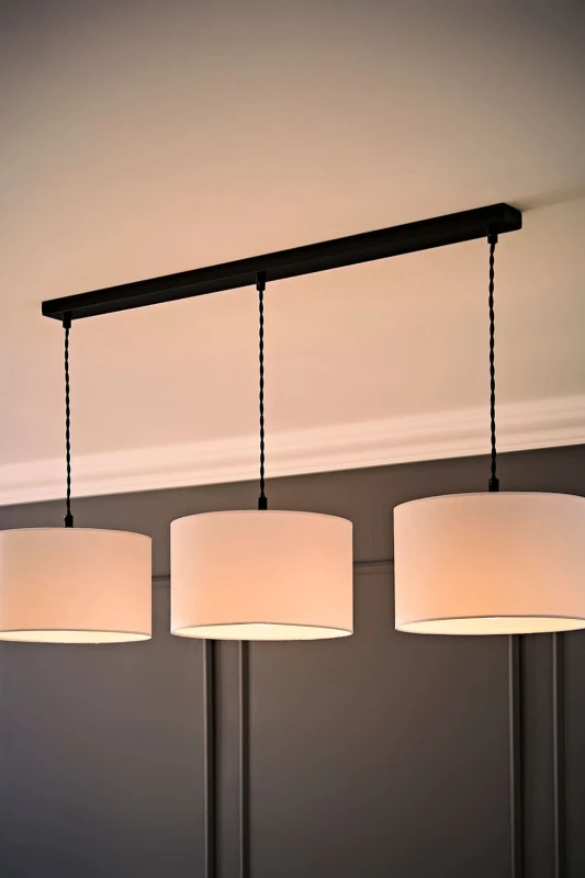 Image of ValueLights ValueLights Reni Drum Shade 3 Drop Bar Matte Black Diner Ceiling Pendant Light and LED Bulbs in White White One Size Unisex 5059406064234