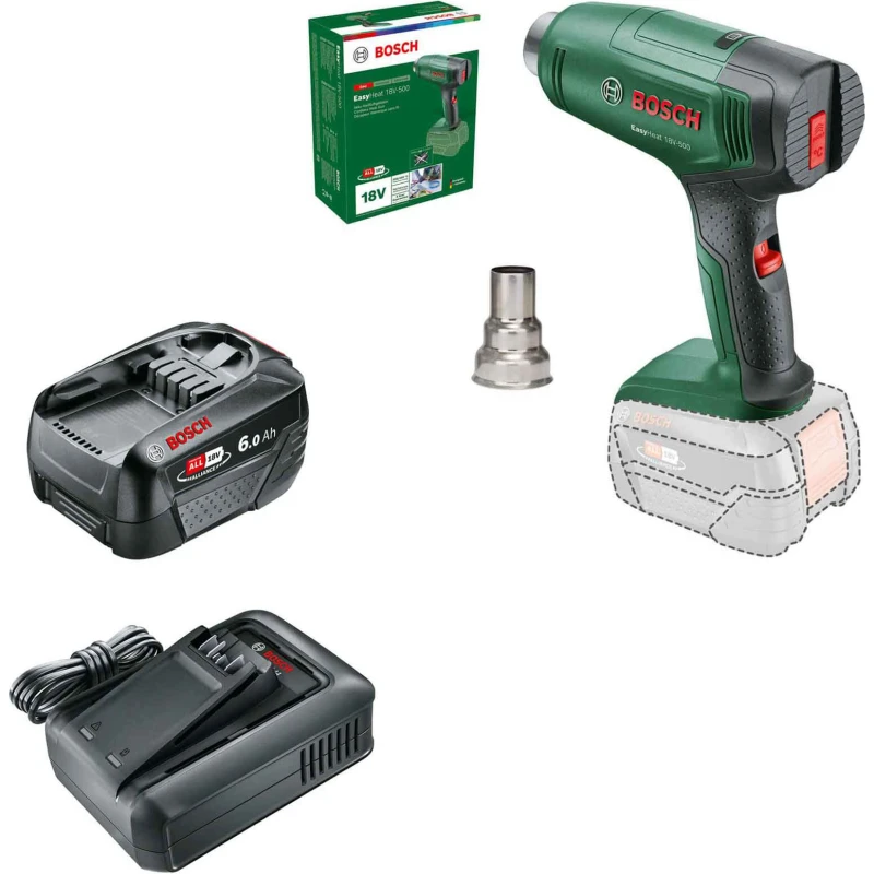 Image of Bosch EASYHEAT 18V-500 18v P4A Cordless Hot Air Heat Gun 1 x 6ah Li-ion Charger No Case EASYHEAT 18V-500