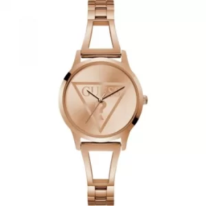 GUESS Ladies rose gold watch with rose gold logo dial.