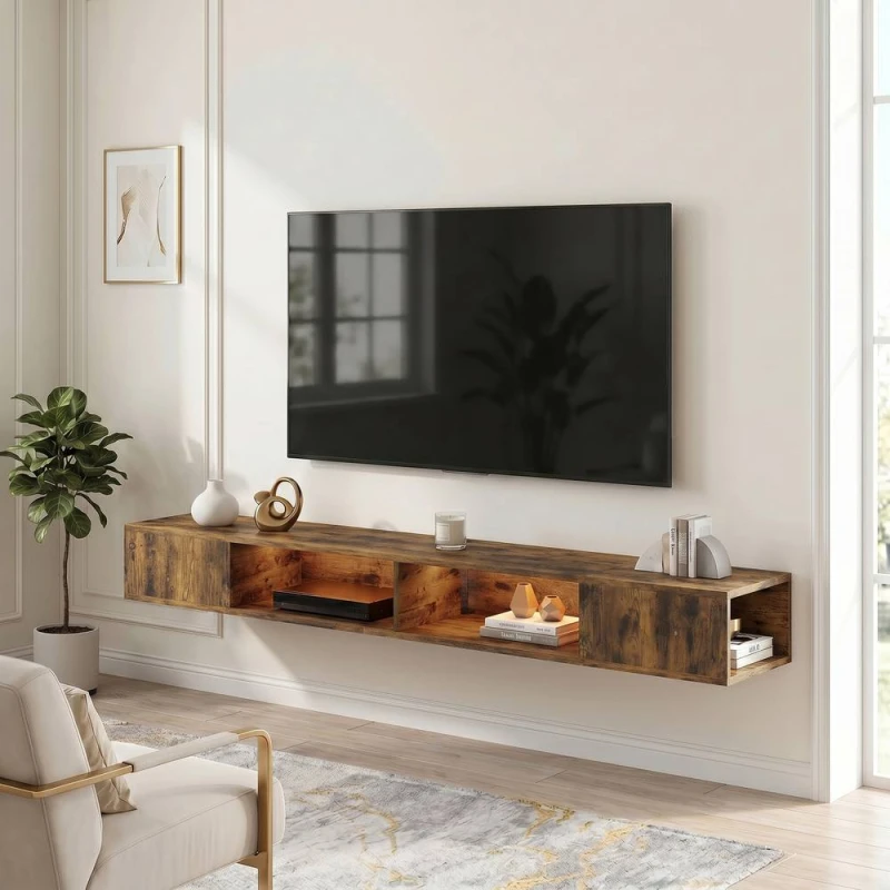 Image of HOMCOM TV Stand with RGB LED Lights for 75-Inch TV in Brown Brown Unisex