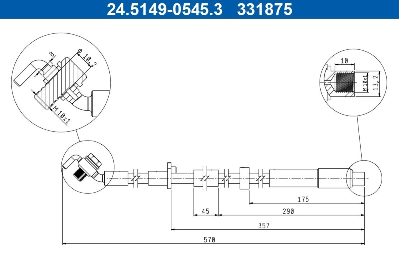 Image of ATE 24.5149-0545.3 Brake Hose with banjo bolt Brake Hose (83)