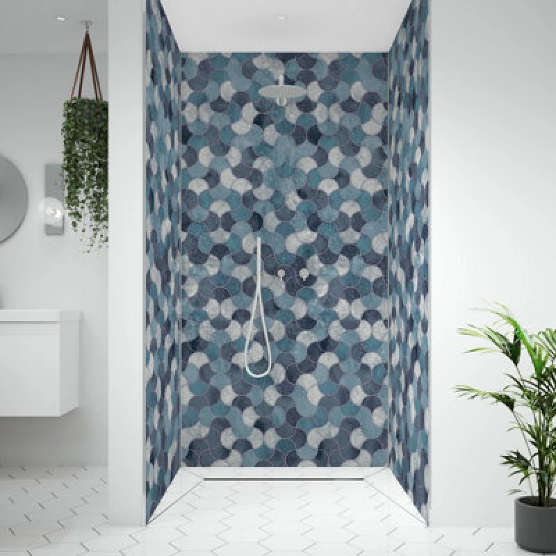 Image of Splashwall Alloy Aluminium Bathroom & Wet Room Decorative Panel (H)2440mm (W)600mm - Matt Blue Scallop
