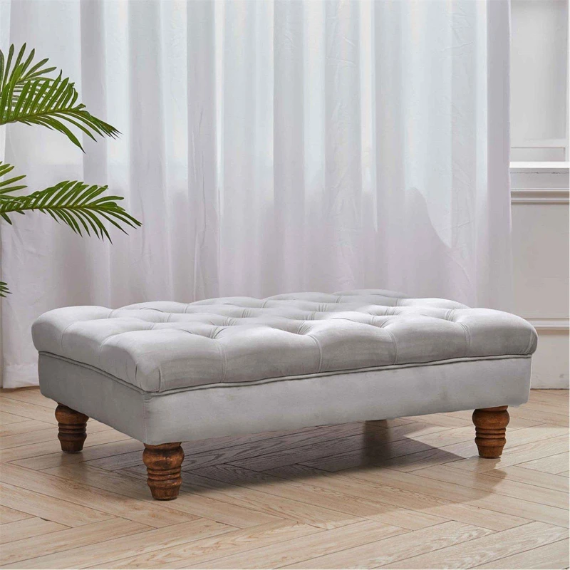 Image of Kabinet UK Velvet Rectangular Ottoman Footstool Light Grey Grey unisex Medium