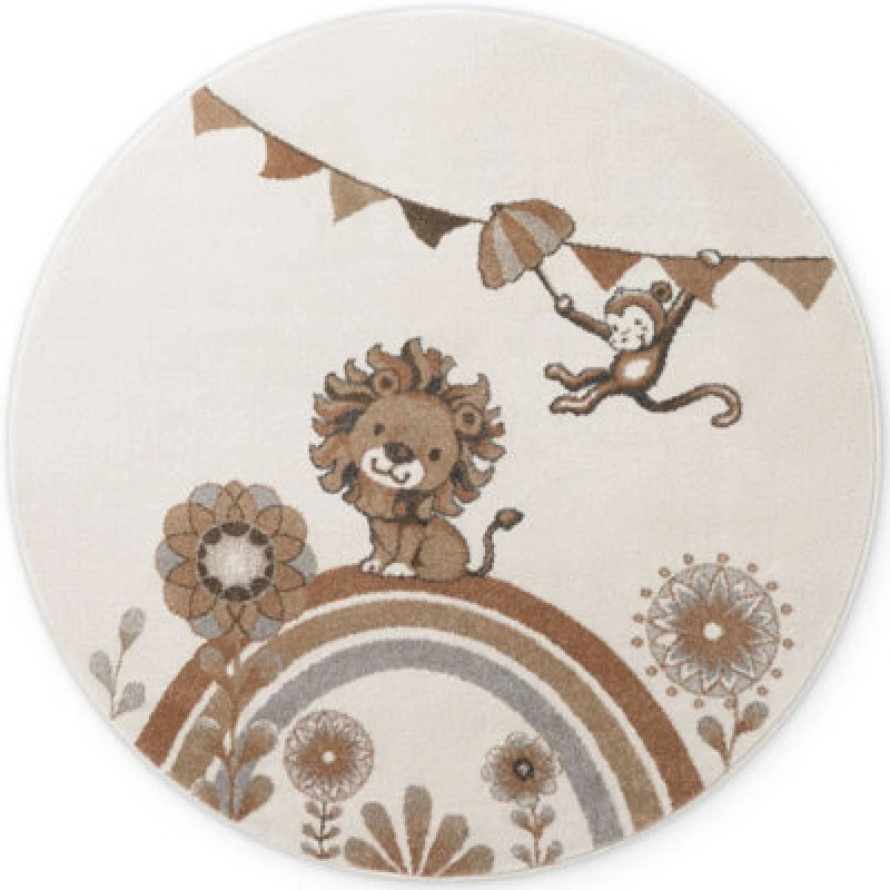 Image of The Rugs Villeroy And Boch Roar Lion Boho Kids Soft Kids Round Rug In Cream
