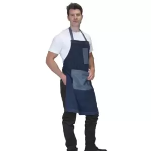 Image of Dennys Washed Denim Contrast Bib Apron (raw Blue Denim)