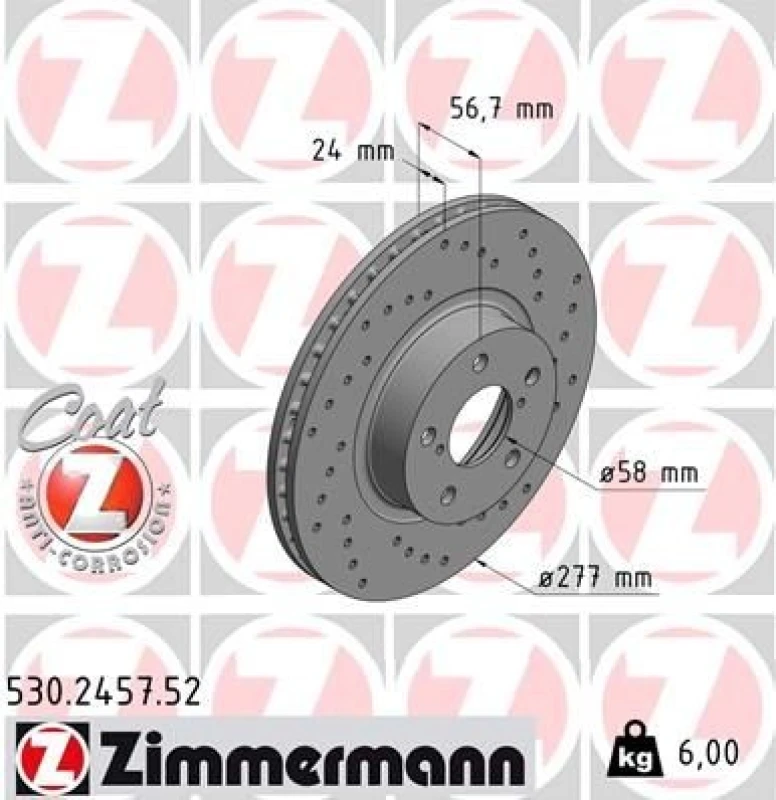 Image of ZIMMERMANN Brake disc ZIMMERMANN 530.2457.52