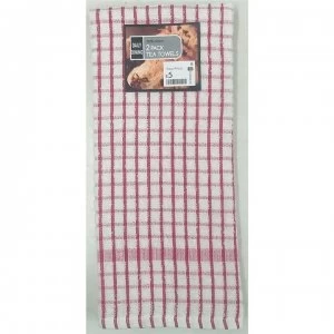 image of Daily Dining 2 Pack of Checked Tea Towel - Red