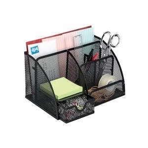 image of Original Large Desk Organiser Black Mesh Scratch Resistant with Non Marking Rubber Pads