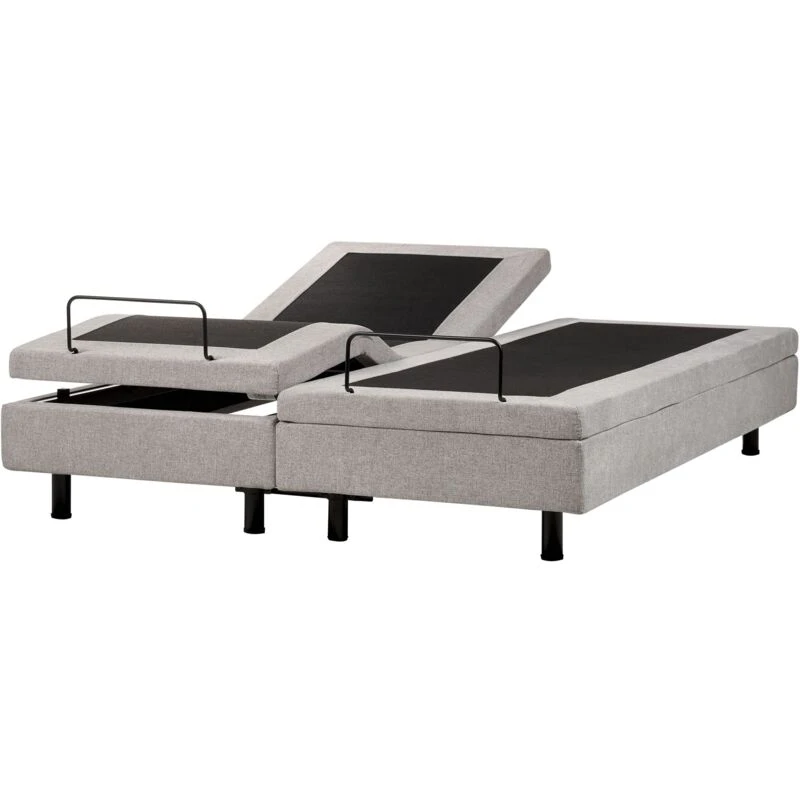 Image of Beliani Adjustable Bed Without Headboard Fabric Castellan 160 X 200 Cm (Eu King Size) Light Grey