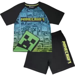 Image of Minecraft Boys Creeper Comic Short Pyjama Set (10-11 Years) (Black/Blue/Green)
