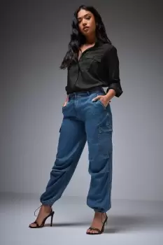 Image of Petite Denim Parachute Trousers