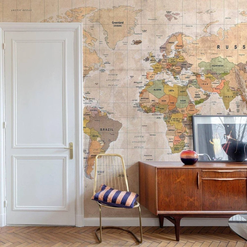 Image of Grandeco World Map 7 Lane Mural Textured Mural, 2.8 x 3.71m Multicolor Unisex
