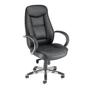 image of Adroit Leather High Back Chair Black Upholstery with Chrome Metal Frame with Fixed Arms