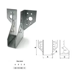 Image of Moderix - Jiffy Timber Joist Hangers Decking Lofts Roofing Zinc Packs - Size 26x115x80x2mm - Pack of 20