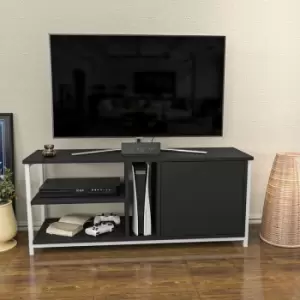 Image of Decorotika - Neola 119cm Wide Modern tv Stand, tv Unit, tv Cabinet Storage With Three Open Shelves And Cabinet - White And Anthracite Colour
