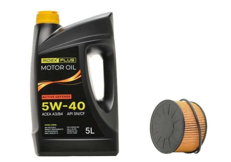 Image of RIDEX PLUS 100908O0070P Oil change kit (oil filter + engine oil) Oil change kit (oil filter + engine oil) (100908)