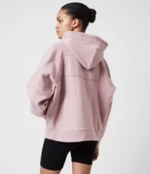 Image of AllSaints Womens Cotton Logo Print Talon Hoodie, Purple, Size: M