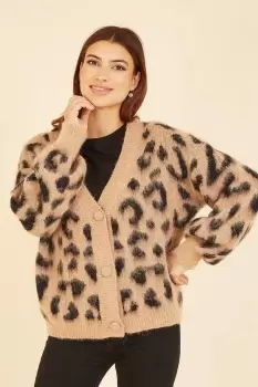 image of Brown Leopard Intarsia Button Up Cardigan