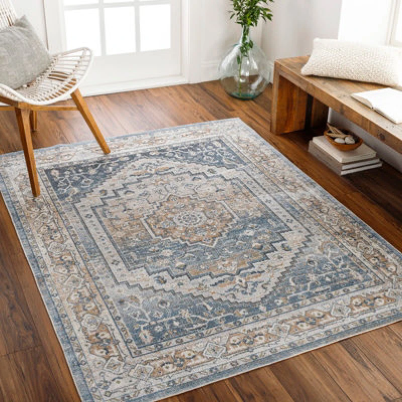 Image of Livabliss Machine Washable Oriental Boho Navy Blue Jennifer Area Rug 160 X 213cm - Easy Care, Non Shedding, Ideal For Living Room & Bedroom
