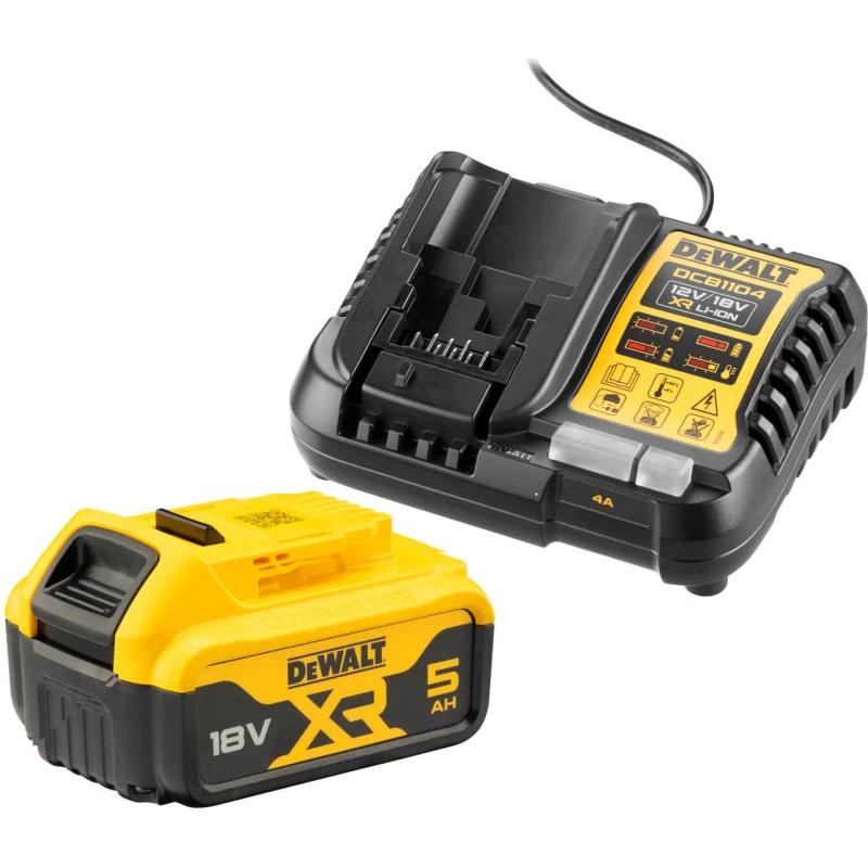 Image of DEWALT 18v XR Cordless Li-ion Battery and Charger Pack 5ah DEWKIT22 Battery Amp Hours: 5ah